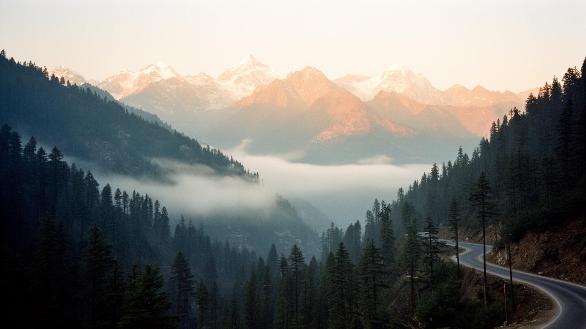 Misty Himalayan ridges in Uttarakhand at dawn